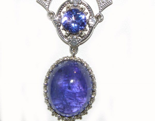 Art Deco Inspired Tanzanite Diamond Necklace 14KWG 18.01 Carats - Image 4