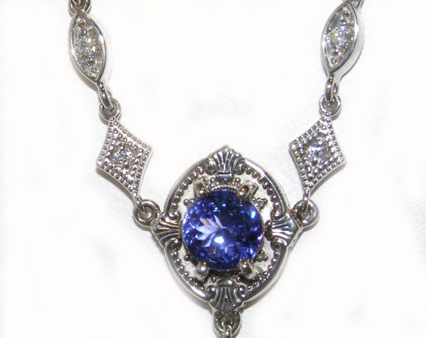 Art Deco Inspired Tanzanite Diamond Necklace 14KWG 18.01 Carats - Image 5