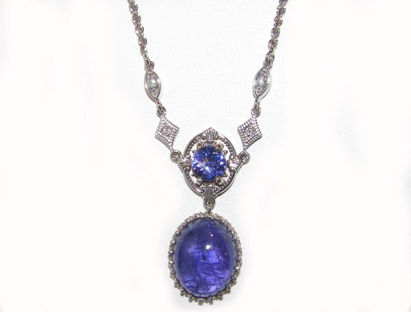 Art Deco Inspired Tanzanite Diamond Necklace 14KWG 18.01 Carats - Image 6