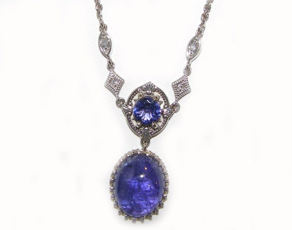 Art Deco Inspired Tanzanite Diamond Necklace 14KWG 18.01 Carats - Image 7