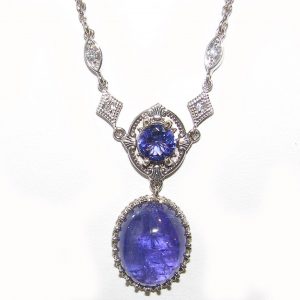 Art Deco Inspired Tanzanite Diamond Necklace 14KWG 18.01 Carats