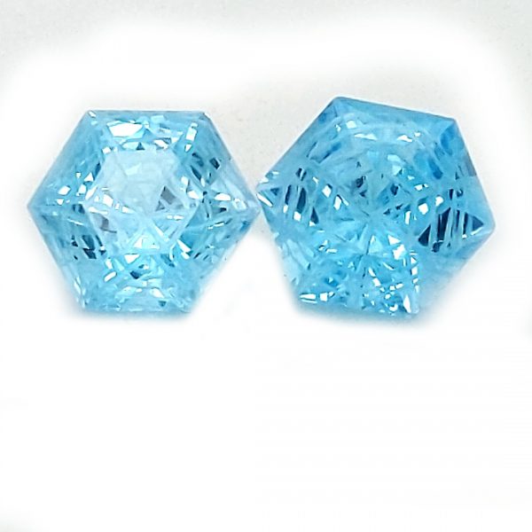 Brazilian Blue Topaz Spider Web Cut Hexagon Pair 5.49 Carats - Image 2