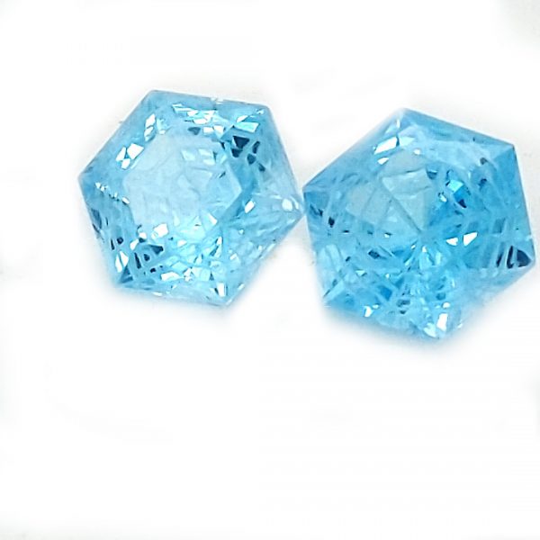 Brazilian Blue Topaz Spider Web Cut Hexagon Pair 5.49 Carats - Image 3