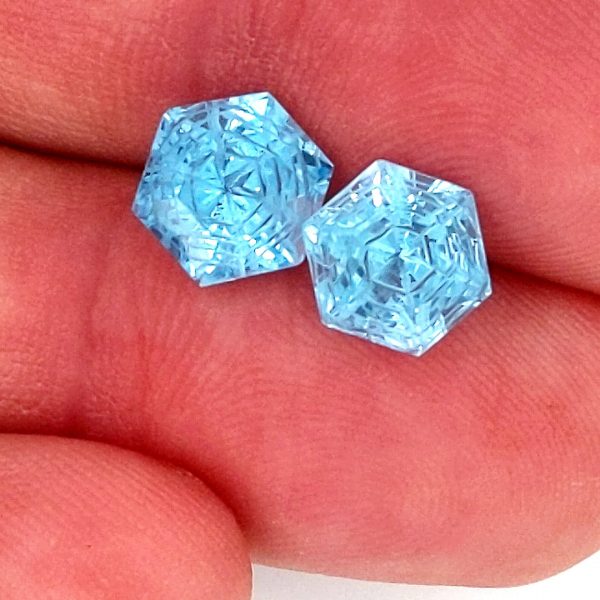 Brazilian Blue Topaz Spider Web Cut Hexagon Pair 5.49 Carats - Image 6