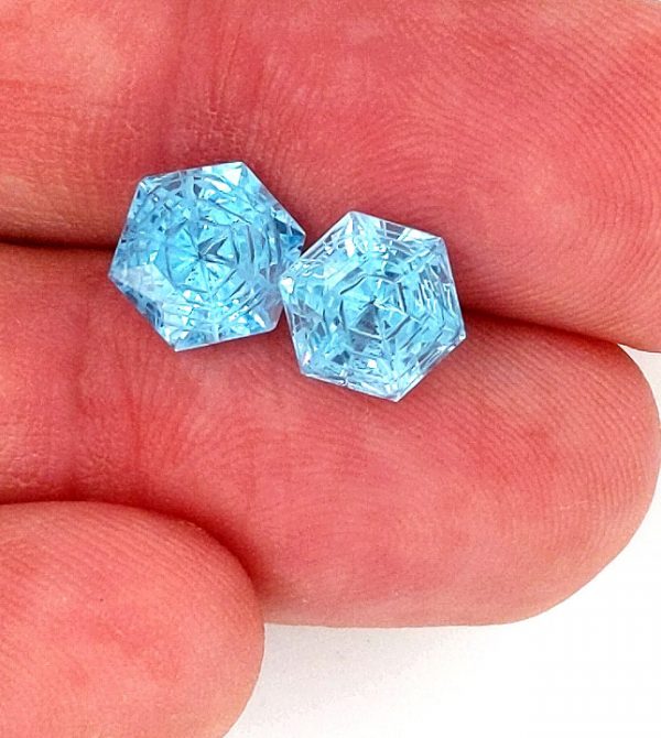 Brazilian Blue Topaz Spider Web Cut Hexagon Pair 5.49 Carats - Image 8