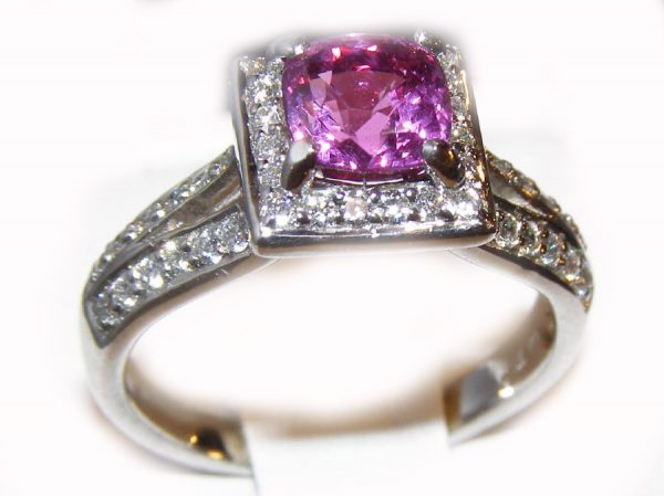 AGL Certified HOT Pink Cushion Cut Ceylon Pink Sapphire Diamond Platinum Ring 2.73 ct - Image 7