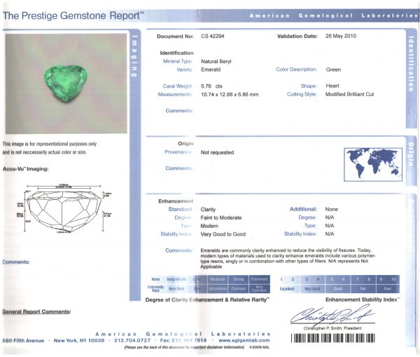 AGL Certified Colombia Emerald Fancy Heart Cut 5.76 Cts 12.8x10.4mm - Image 5