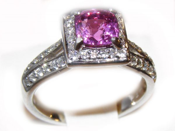 AGL Certified HOT Pink Cushion Cut Ceylon Pink Sapphire Diamond Platinum Ring 2.73 ct - Image 5