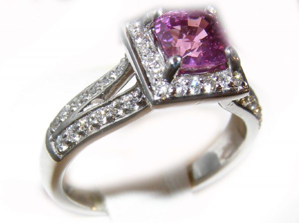 AGL Certified HOT Pink Cushion Cut Ceylon Pink Sapphire Diamond Platinum Ring 2.73 ct - Image 6