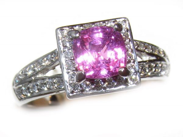 AGL Certified HOT Pink Cushion Cut Ceylon Pink Sapphire Diamond Platinum Ring 2.73 ct - Image 4