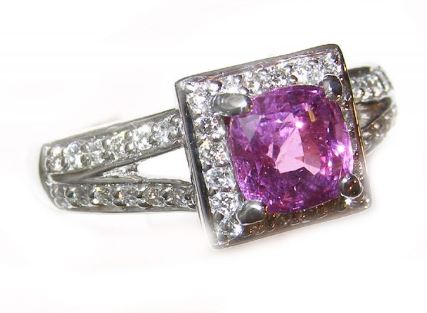 AGL Certified HOT Pink Cushion Cut Ceylon Pink Sapphire Diamond Platinum Ring 2.73 ct - Image 3