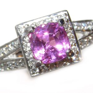 AGL Certified HOT Pink Cushion Cut Ceylon Pink Sapphire Diamond Platinum Ring 2.73 ct