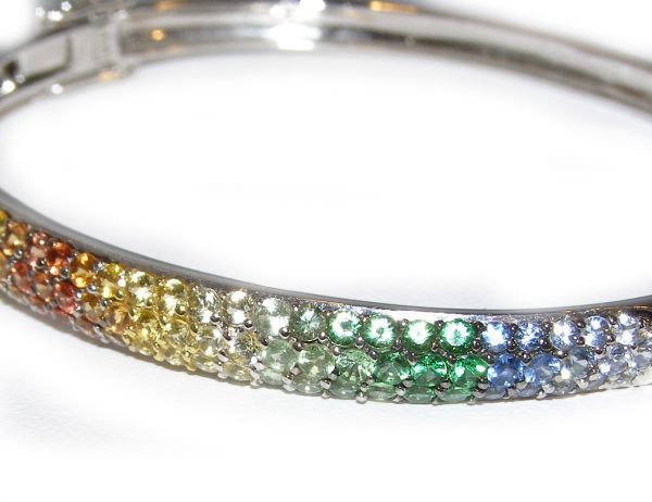 Fancy Multi-Color Sapphire Pave Bangle Bracelet 18KWG 5.00 ctw - Image 5