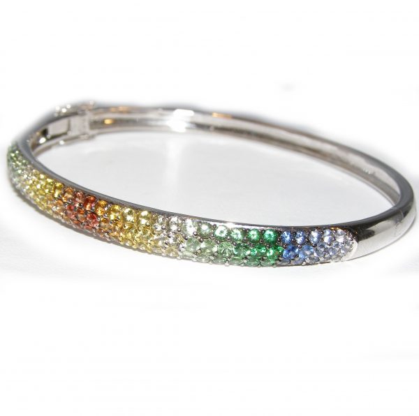 Fancy Multi-Color Sapphire Pave Bangle Bracelet 18KWG 5.00 ctw - Image 4