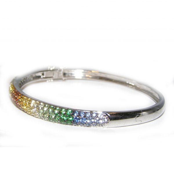 Fancy Multi-Color Sapphire Pave Bangle Bracelet 18KWG 5.00 ctw