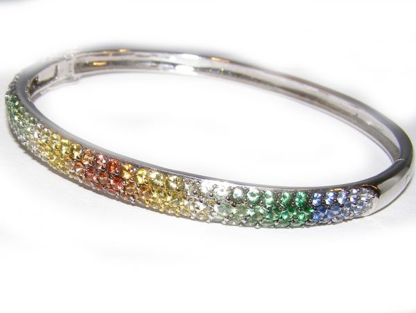 Fancy Multi-Color Sapphire Pave Bangle Bracelet 18KWG 5.00 ctw - Image 6