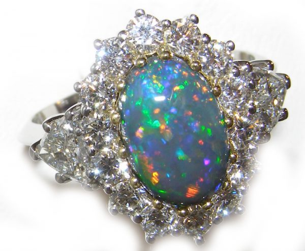 Certified Top Harlequin Black Opal Diamond Platinum Ring 6.94 CTW