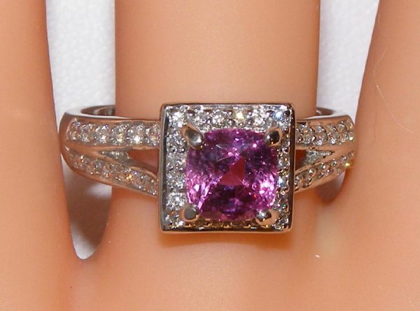 AGL Certified HOT Pink Cushion Cut Ceylon Pink Sapphire Diamond Platinum Ring 2.73 ct - Image 9