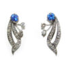 Art Deco Styled Sapphire Pave Diamond Earrings 14KWG 1.45 ctw