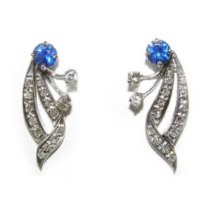 Art Deco Styled Sapphire Pave Diamond Earrings 14KWG 1.45 ctw