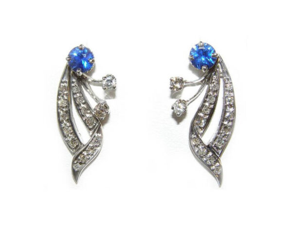 Art Deco Styled Sapphire Pave Diamond Earrings 14KWG 1.45 ctw - Image 7