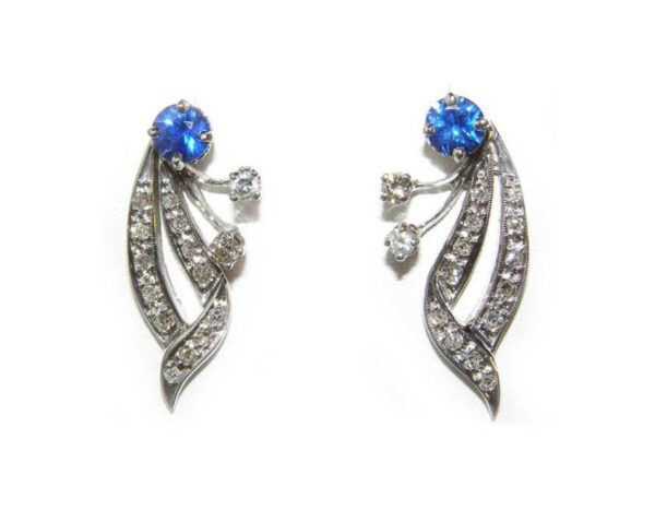 Art Deco Styled Sapphire Pave Diamond Earrings 14KWG 1.45 ctw - Image 6