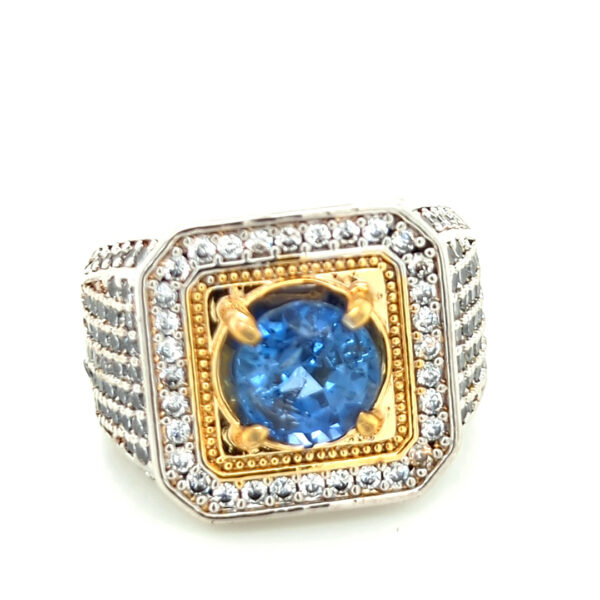 EGL Certified 3 Carat Mens Blue Sapphire Ring set in silver with zircon accent stones - Image 3