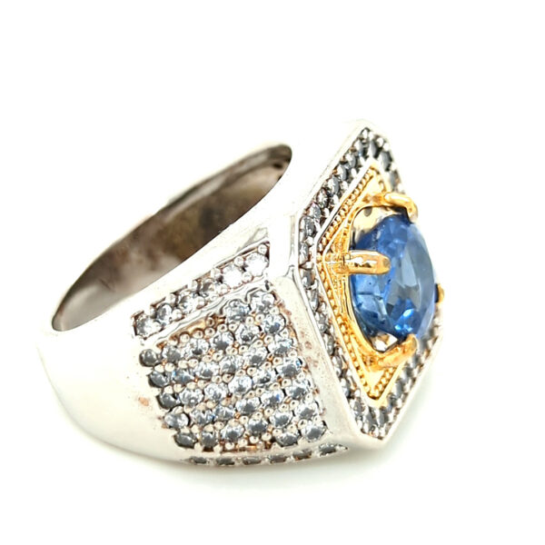 EGL Certified 3 Carat Mens Blue Sapphire Ring set in silver with zircon accent stones - Image 4