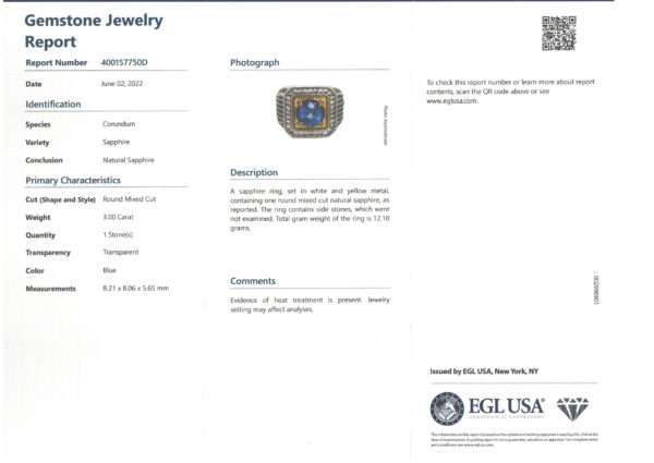 EGL Certified 3 Carat Mens Blue Sapphire Ring set in silver with zircon accent stones - Image 10