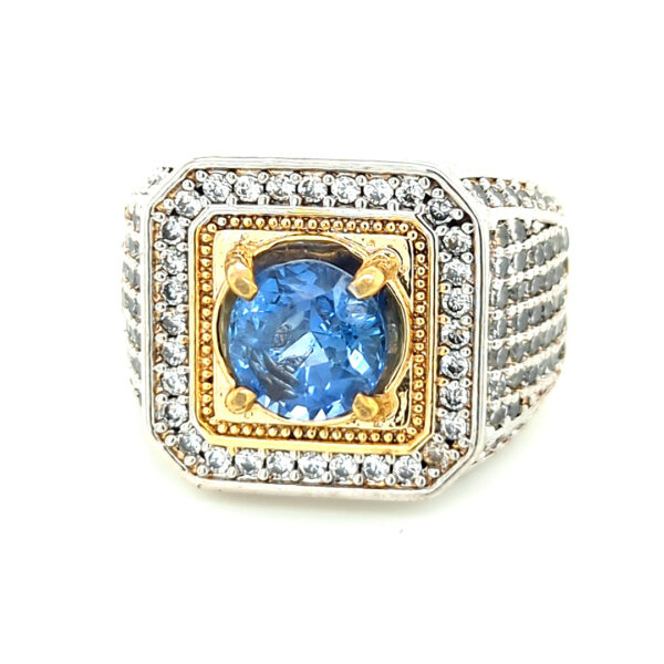 EGL Certified 3 Carat Mens Blue Sapphire Ring set in silver with zircon accent stones - Image 5