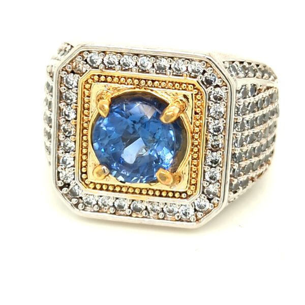 EGL Certified 3 Carat Mens Blue Sapphire Ring set in silver with zircon accent stones - Image 6