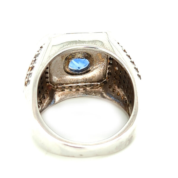 EGL Certified 3 Carat Mens Blue Sapphire Ring set in silver with zircon accent stones - Image 7