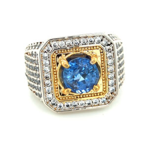 EGL Certified 3 Carat Mens Blue Sapphire Ring set in silver with zircon accent stones