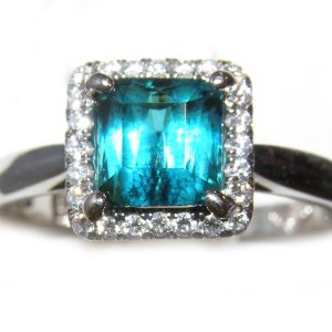 Electric Blue Indicolite Tourmaline Diamond Ring 14KWG 1.45ctw