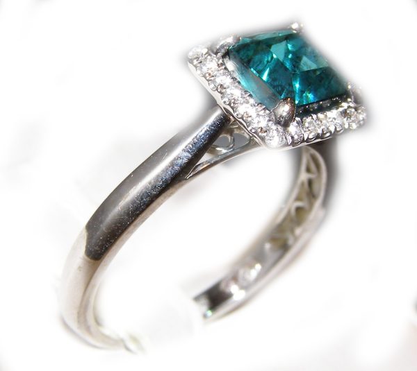 Electric Blue Indicolite Tourmaline Diamond Ring 14KWG 1.45ctw - Image 4