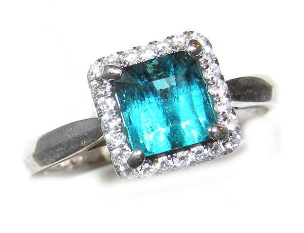 Electric Blue Indicolite Tourmaline Diamond Ring 14KWG 1.45ctw - Image 5
