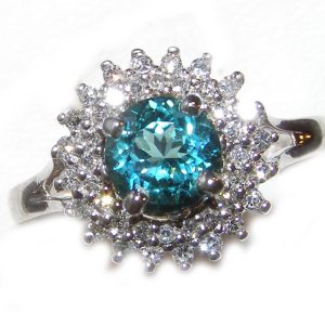 Stunning Blue/Green Tourmaline Diamond Ring 14KWG 1.36 ctw