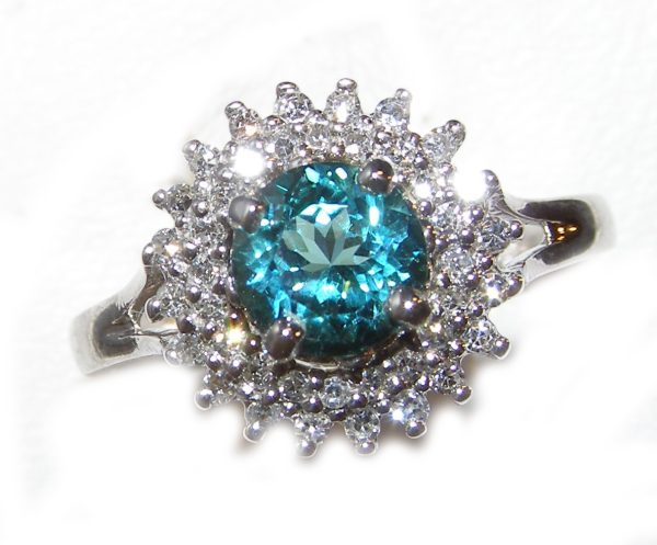 Stunning Blue/Green Tourmaline Diamond Ring 14KWG 1.36 ctw