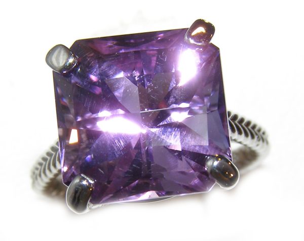 Large Fancy Cut Amethyst Ring 14KWG 4.15 ct