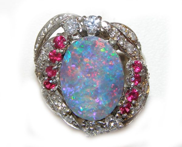 TOP Black Opal Ruby Diamond Platinum Ring 3.96 ctw - Image 2