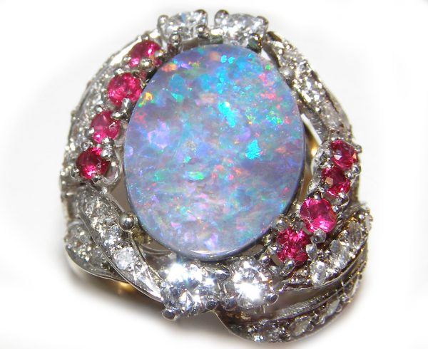 TOP Black Opal Ruby Diamond Platinum Ring 3.96 ctw