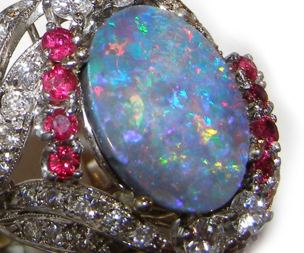 TOP Black Opal Ruby Diamond Platinum Ring 3.96 ctw - Image 4
