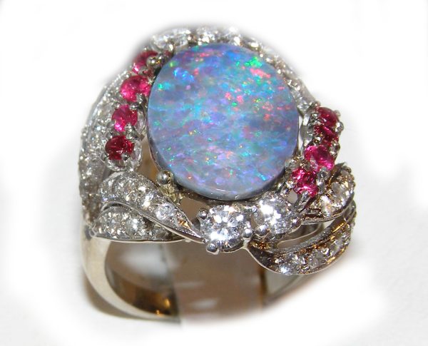 TOP Black Opal Ruby Diamond Platinum Ring 3.96 ctw - Image 5