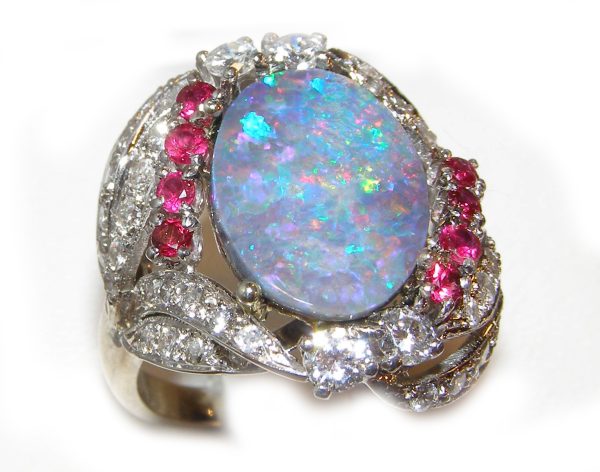 TOP Black Opal Ruby Diamond Platinum Ring 3.96 ctw - Image 6