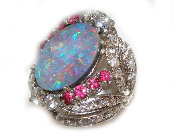 TOP Black Opal Ruby Diamond Platinum Ring 3.96 ctw - Image 7