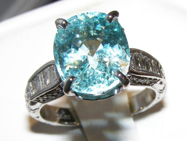 GIT Certified Large Paraiba Tourmaline Diamond Ring 14KWG 7.02 ctw - Image 8