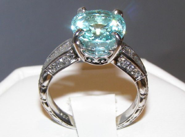 GIT Certified Large Paraiba Tourmaline Diamond Ring 14KWG 7.02 ctw - Image 7