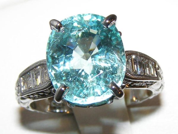 GIT Certified Large Paraiba Tourmaline Diamond Ring 14KWG 7.02 ctw - Image 6