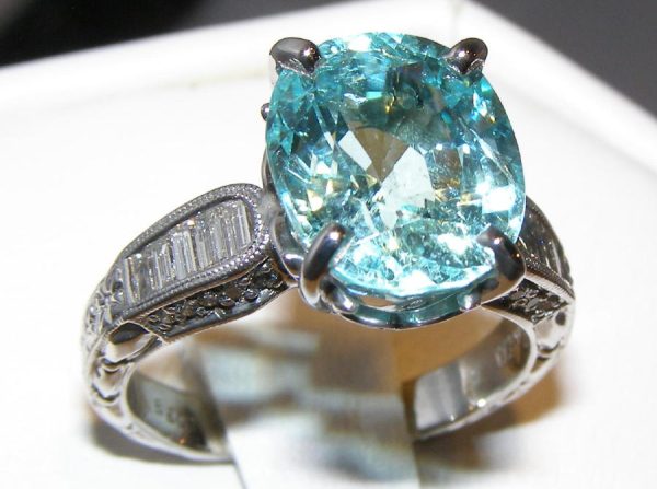 GIT Certified Large Paraiba Tourmaline Diamond Ring 14KWG 7.02 ctw - Image 5