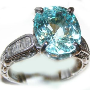 GIT Certified Large Paraiba Tourmaline Diamond Ring 14KWG 7.02 ctw